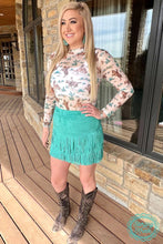Load image into Gallery viewer, FORT WORTH FRINGE SKIRT TURQUOISE