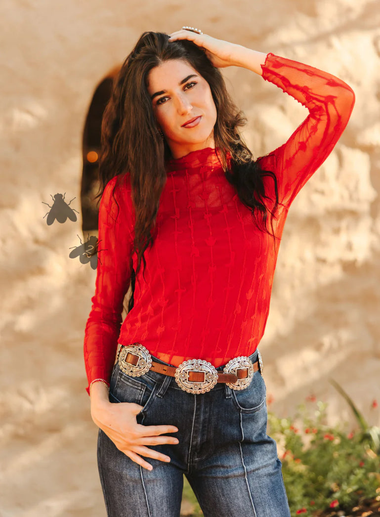 Lariat lace long sleeve Red