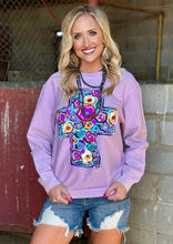 Load image into Gallery viewer, Callie Ann Lavender Cross Corded Top
