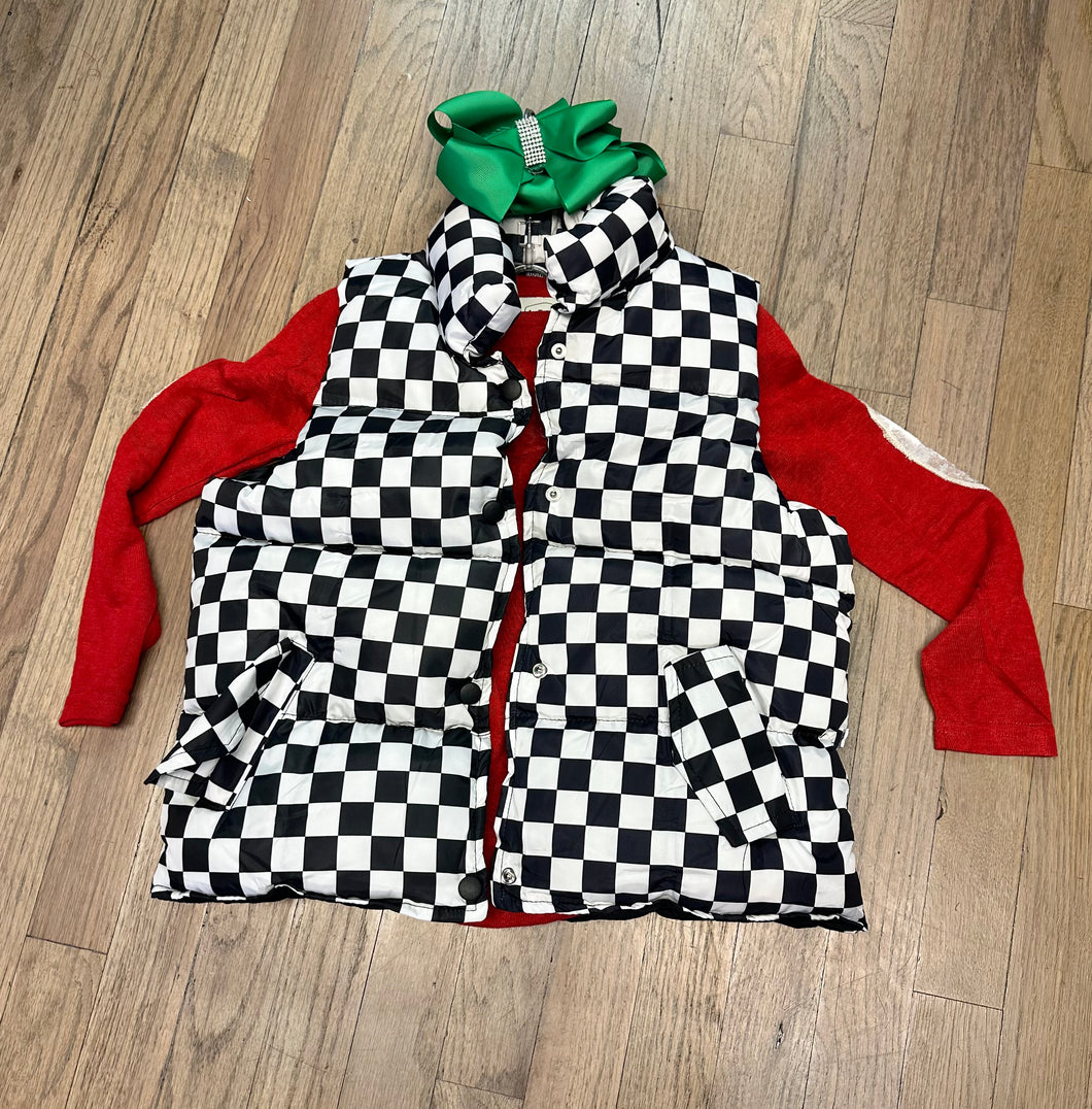 Girls Checkered Puff Vest