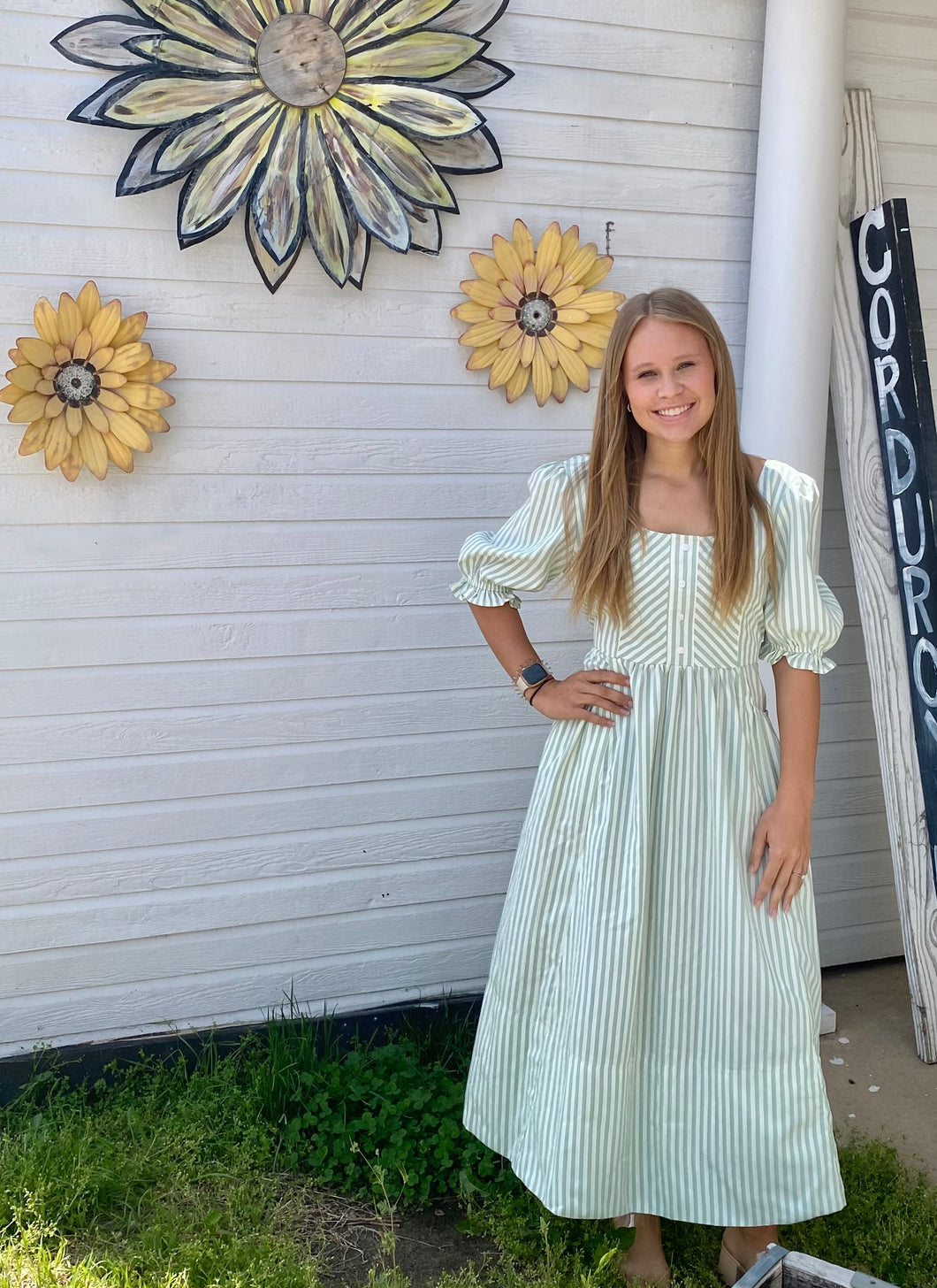 See the light striped dress