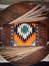 Load image into Gallery viewer, Yellow Aztec tooled wallet/clutch
