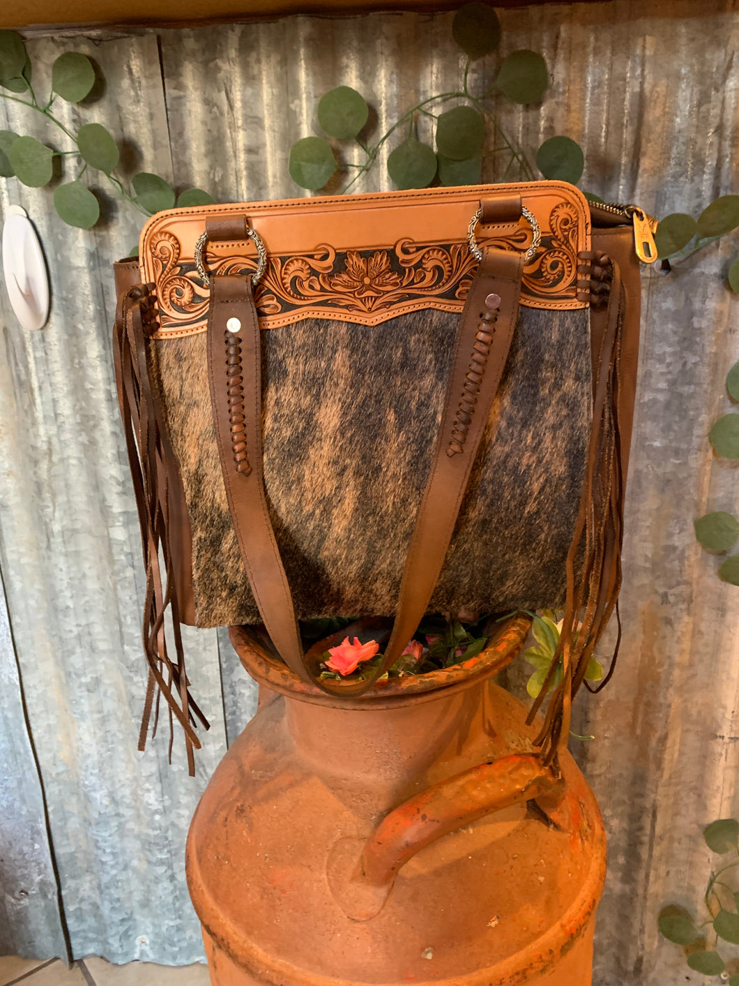 Cowhide & Tooled Leather Purse