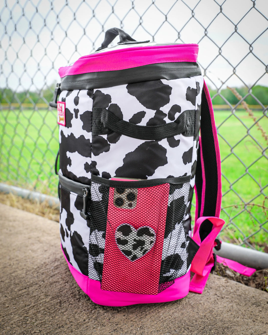 Hot Pink + Cow Print Backpack Cooler Bag