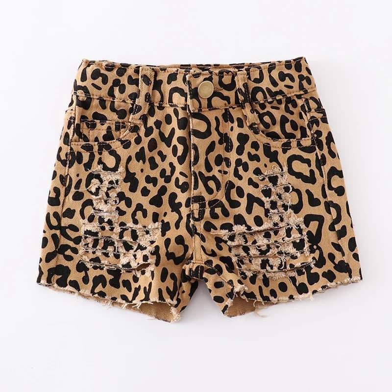 Girls Leopard denim Shorts